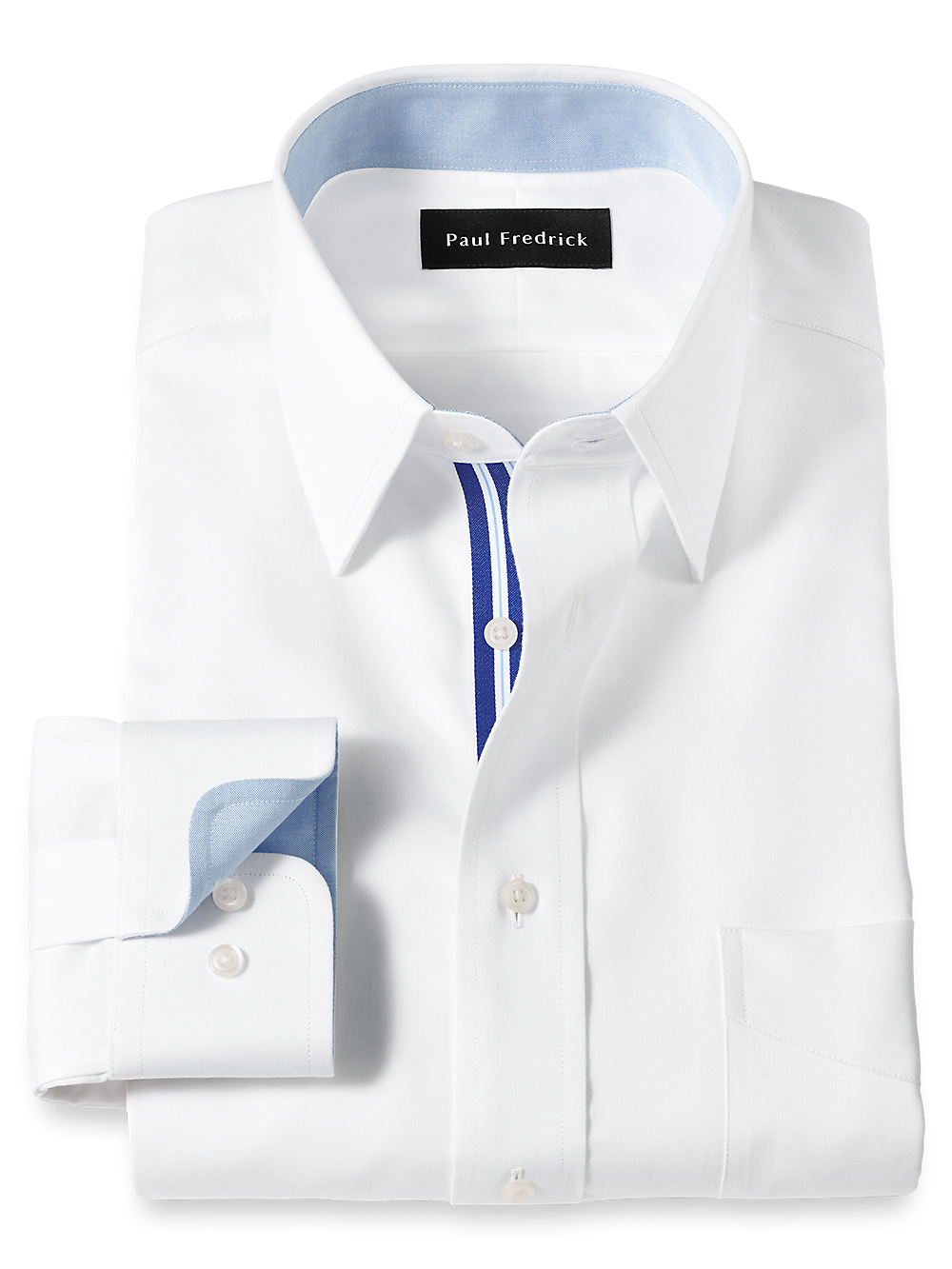 Product Image of Non-iron Cotton Solid Dress Shirt With Contrast Trim-White