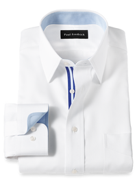 Non-Iron Cotton Solid Dress Shirt With Contrast Trim - White