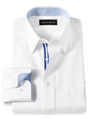 Non-Iron Cotton Solid Dress Shirt With Contrast Trim - White