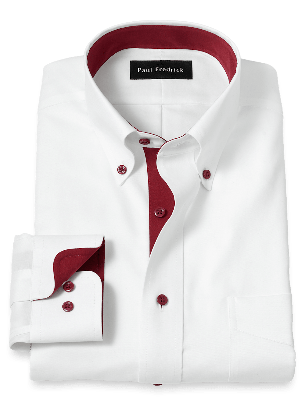 Product Image of Comfort Stretch Non-iron Solid Dress Shirt With Contrast Trim-White/Burgundy