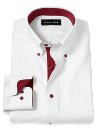 Comfort Stretch Non-Iron Solid Dress Shirt With Contrast Trim - White/burgundy