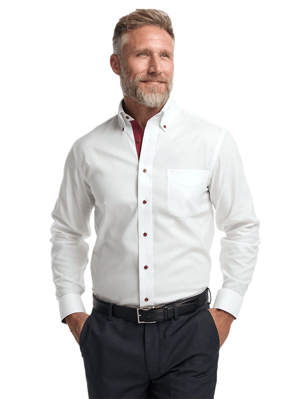 Alternate Image of Comfort Stretch Non-iron Solid Dress Shirt With Contrast Trim-1