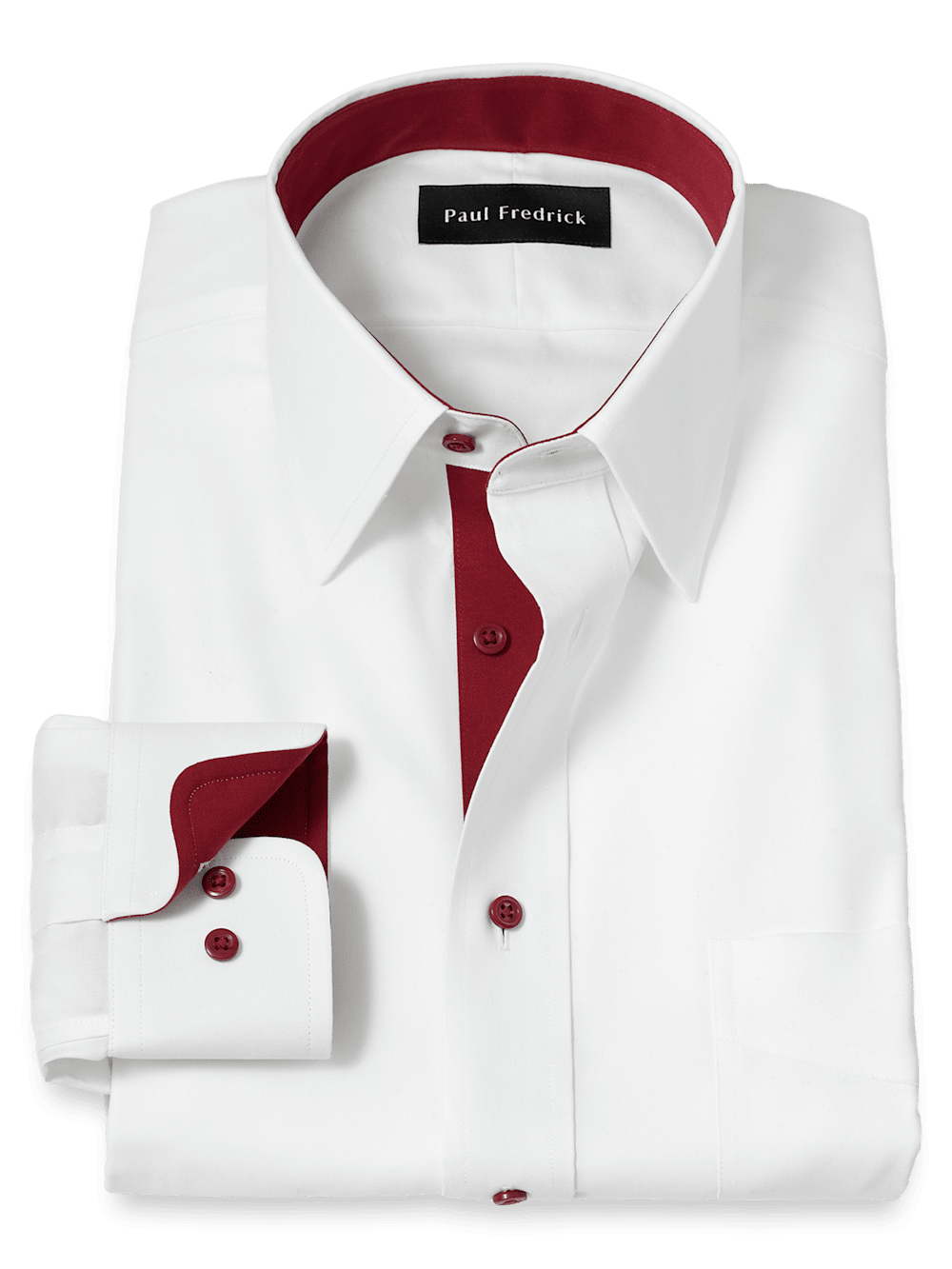 Product Image of Comfort Stretch Non-iron Solid Dress Shirt With Contrast Trim-White/Burgundy