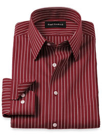 Comfort Stretch Non-Iron Stripe Dress Shirt - Burgundy