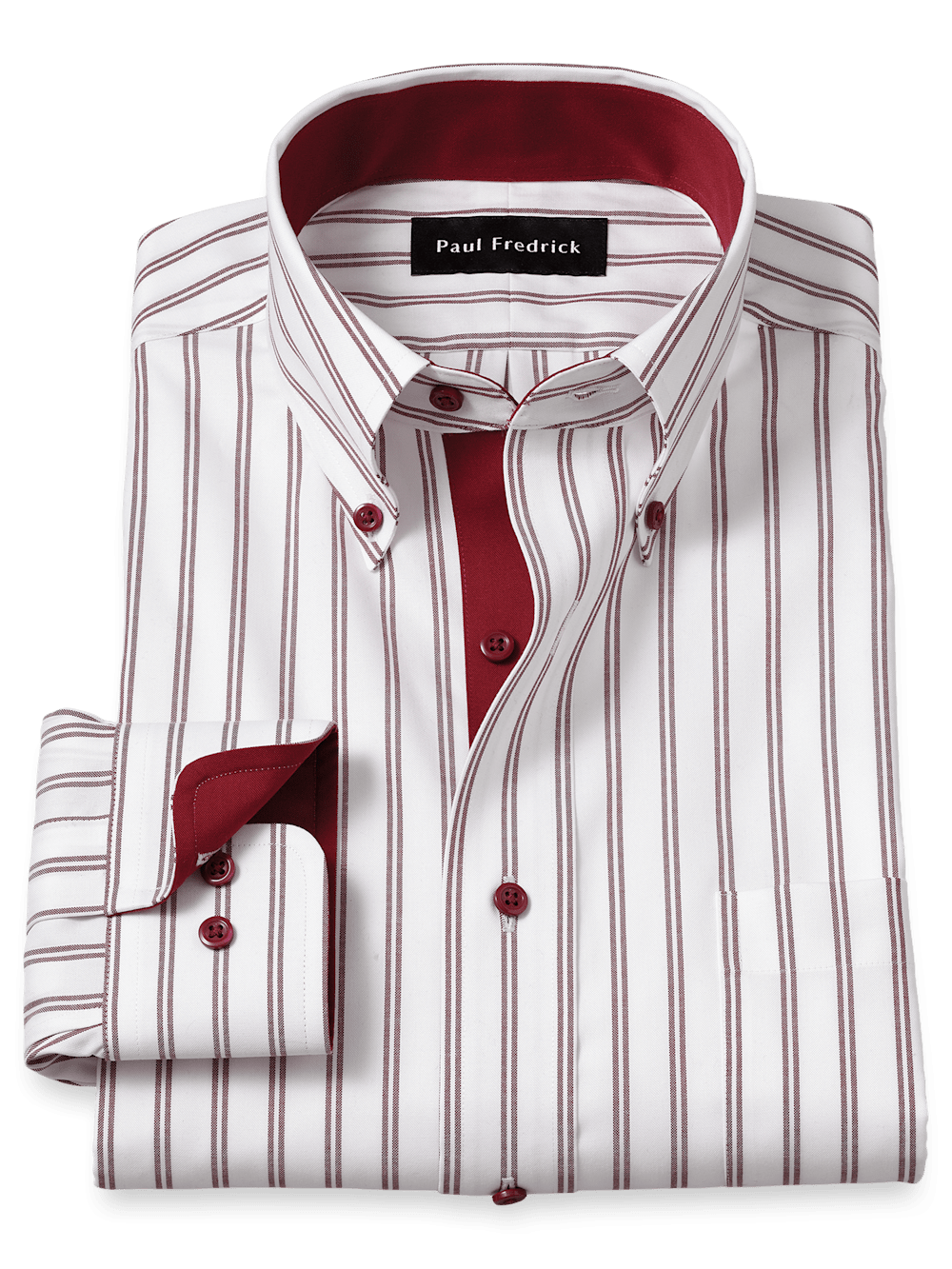 Product Image of Comfort Stretch Non-iron Stripe Dress Shirt With Contrast Trim-Burgundy