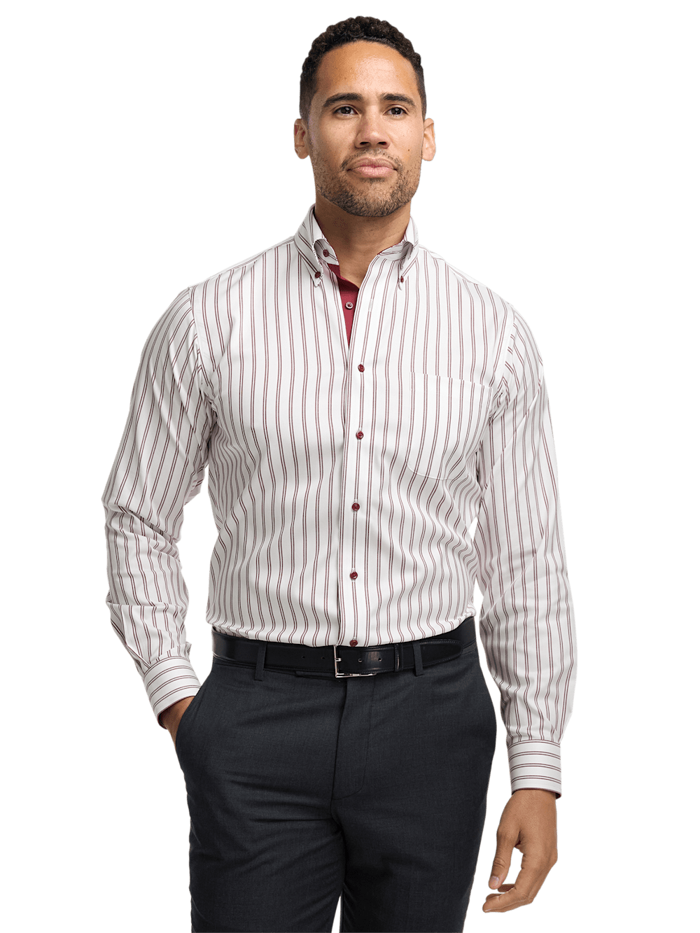 Alternate Image of Comfort Stretch Non-iron Stripe Dress Shirt With Contrast Trim-1