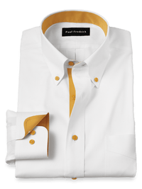 Comfort Stretch Non-Iron Solid Dress Shirt With Contrast Trim - White/gold