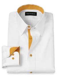 Comfort Stretch Non-Iron Solid Dress Shirt With Contrast Trim - White/gold