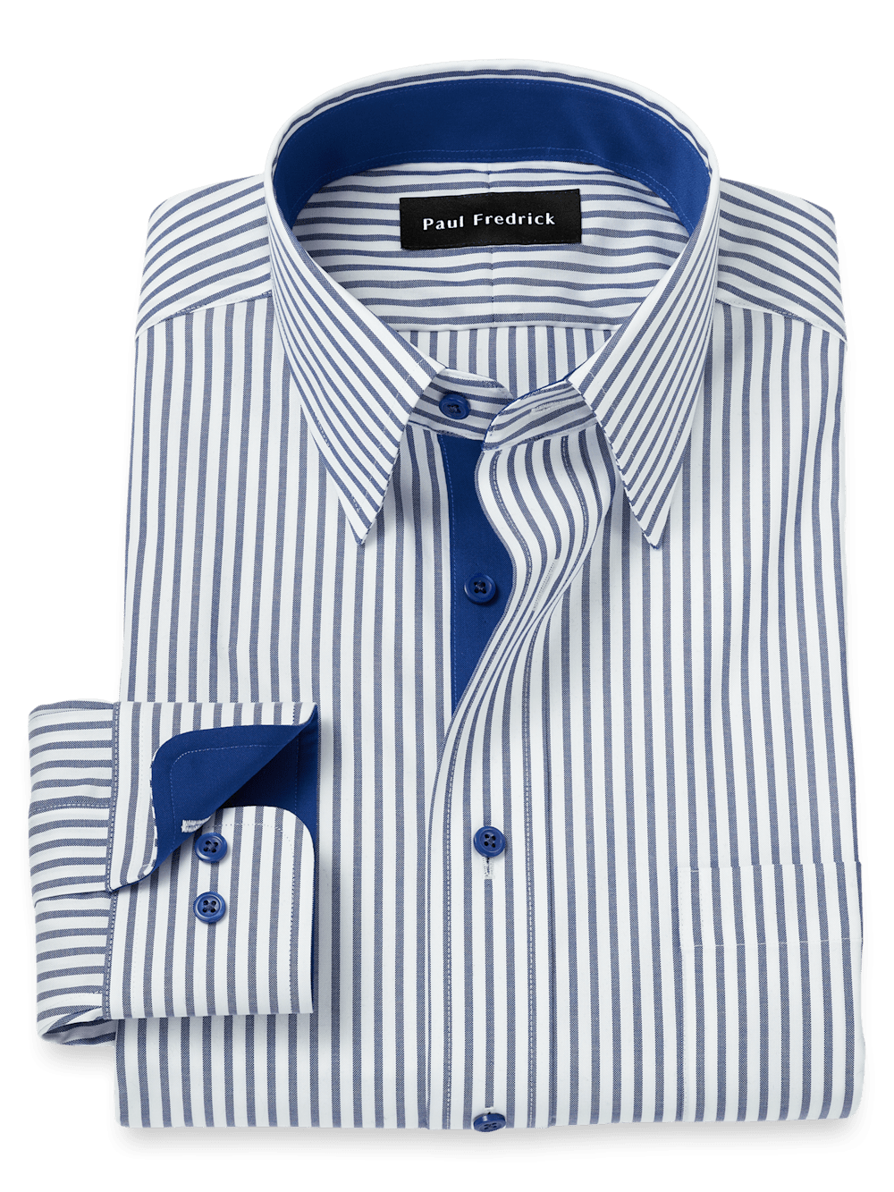 Product Image of Comfort Stretch Non-iron Stripe Dress Shirt With Contrast Trim-White/Navy