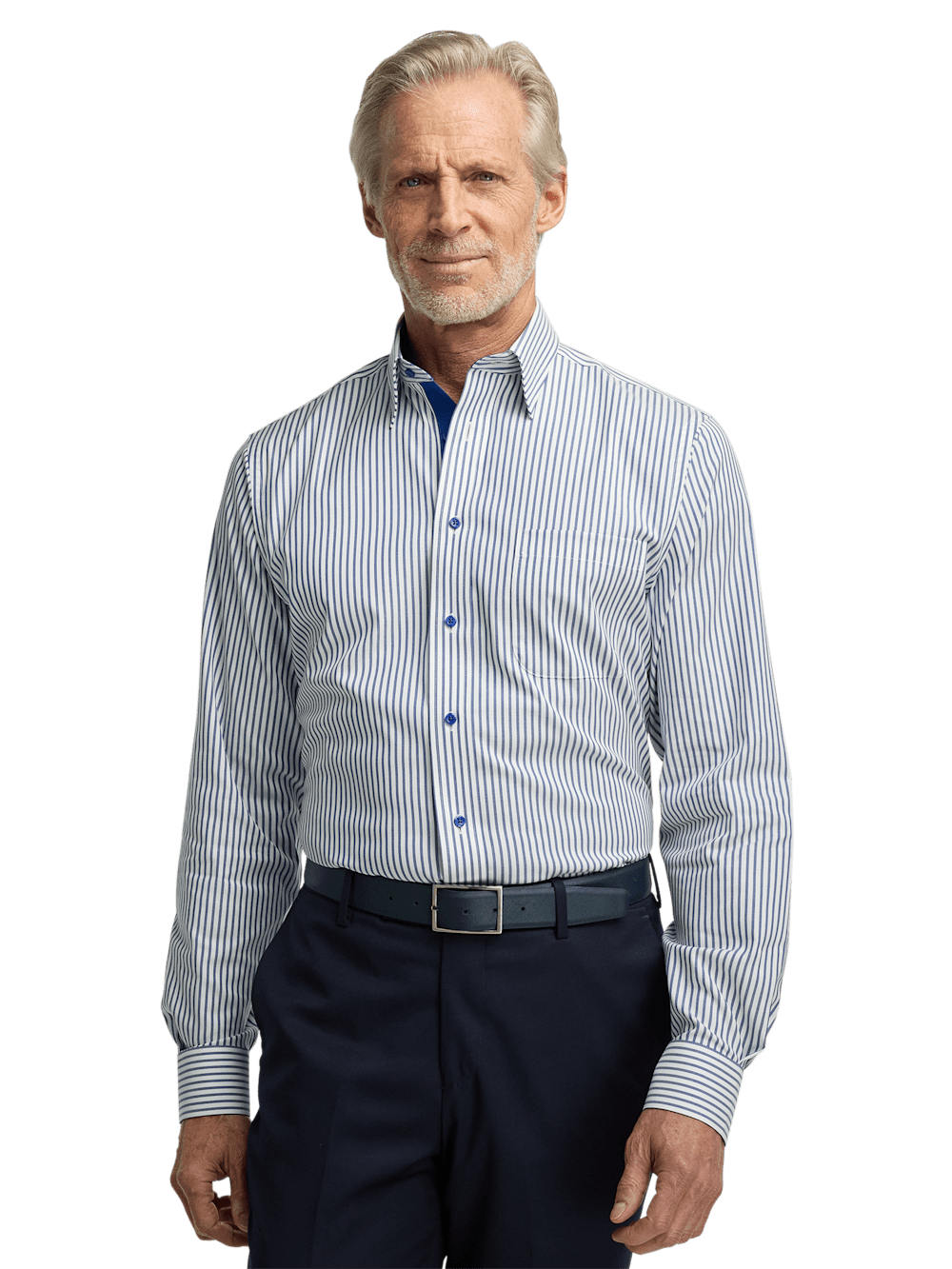 Alternate Image of Comfort Stretch Non-iron Stripe Dress Shirt With Contrast Trim-1