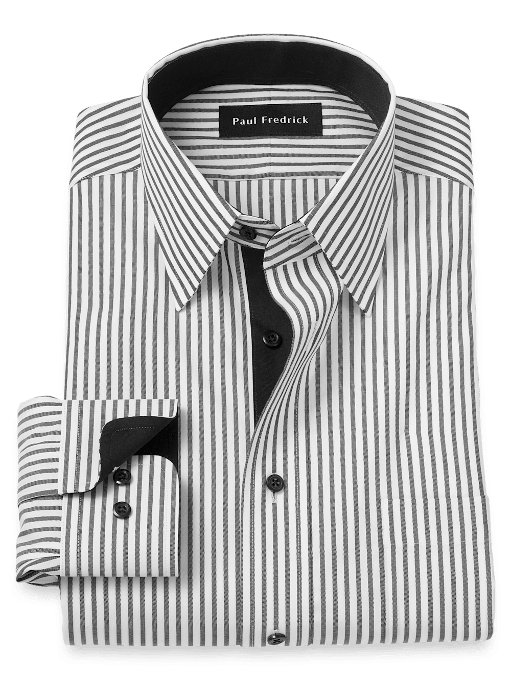 Product Image of Comfort Stretch Non-iron Stripe Dress Shirt With Contrast Trim-White/Black