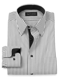 Comfort Stretch Non-Iron Stripe Dress Shirt With Contrast Trim - White/black