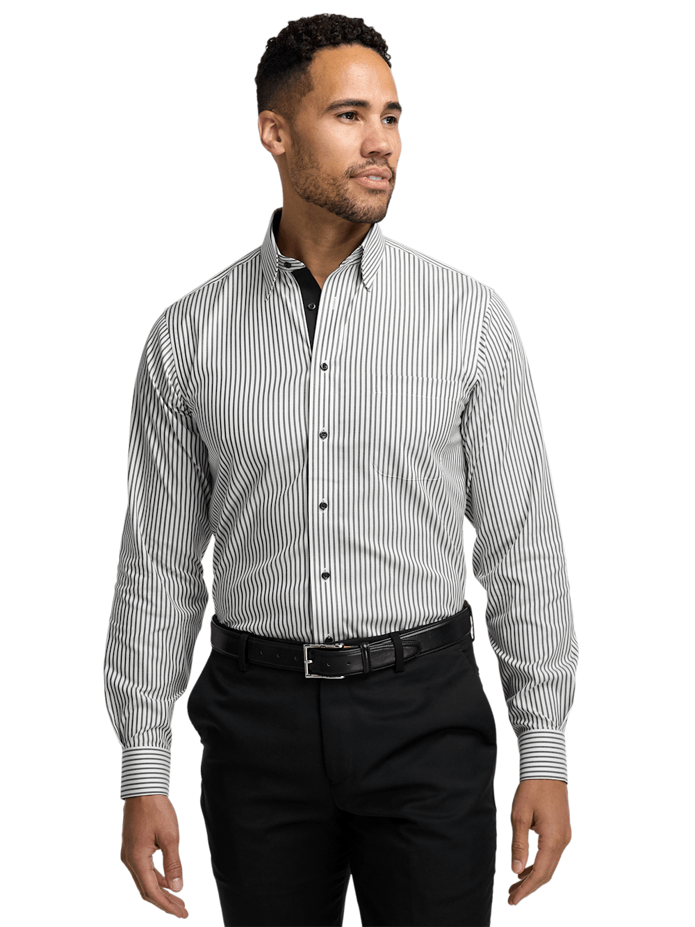 Alternate Image of Comfort Stretch Non-iron Stripe Dress Shirt With Contrast Trim-1