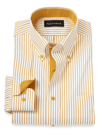 Comfort Stretch Non-Iron Stripe Dress Shirt With Contrast Trim - White/gold