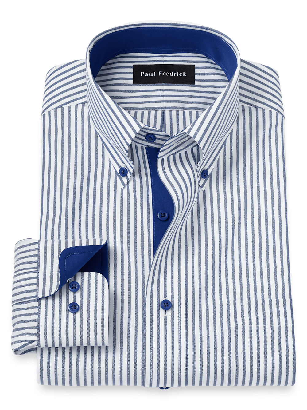 Product Image of Comfort Stretch Non-iron Stripe Dress Shirt With Contrast Trim-White/Navy