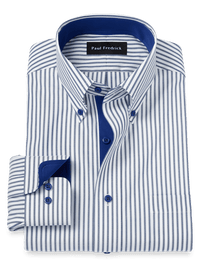 Comfort Stretch Non-Iron Stripe Dress Shirt With Contrast Trim - White/navy