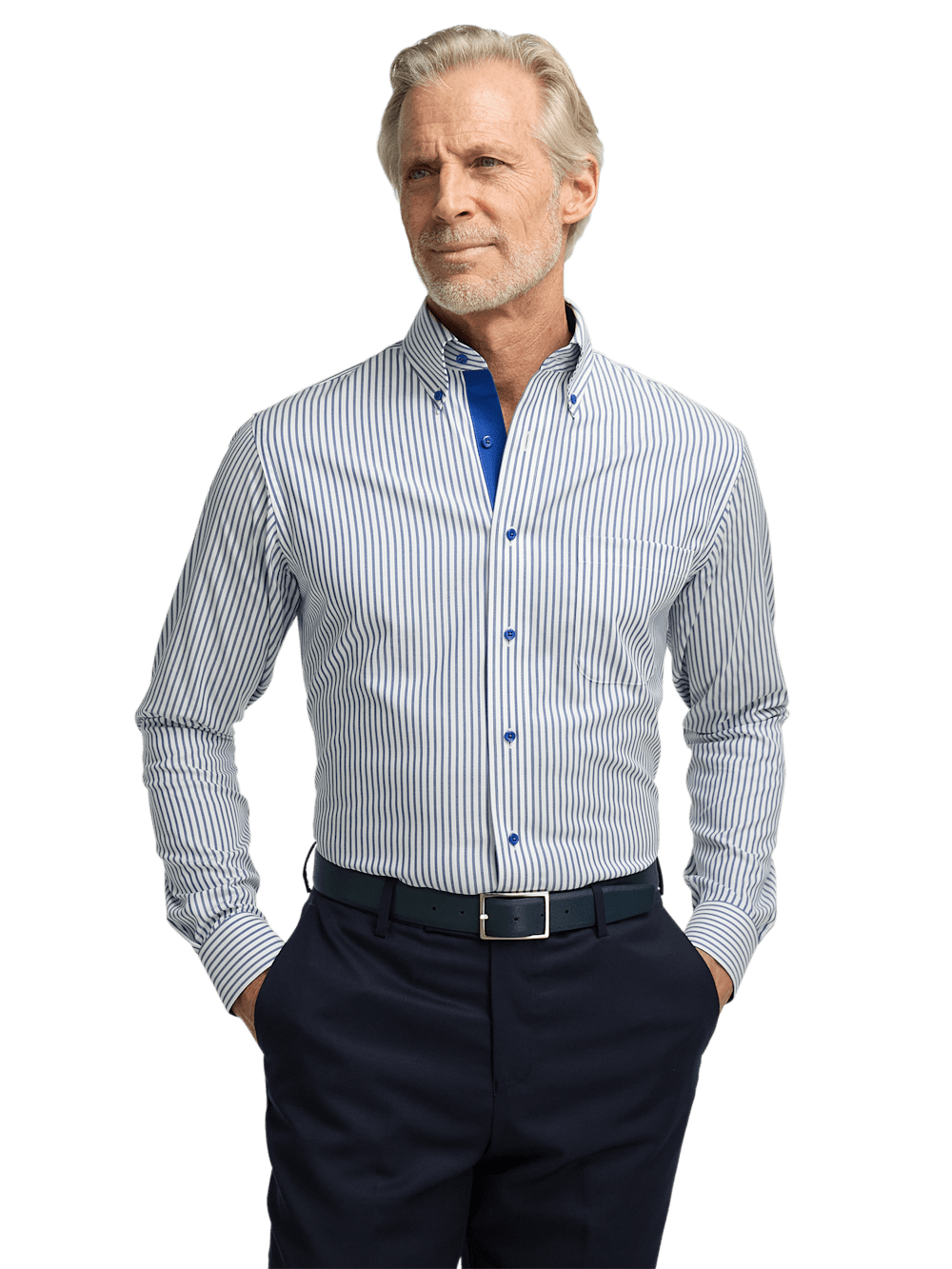 Alternate Image of Comfort Stretch Non-iron Stripe Dress Shirt With Contrast Trim-1