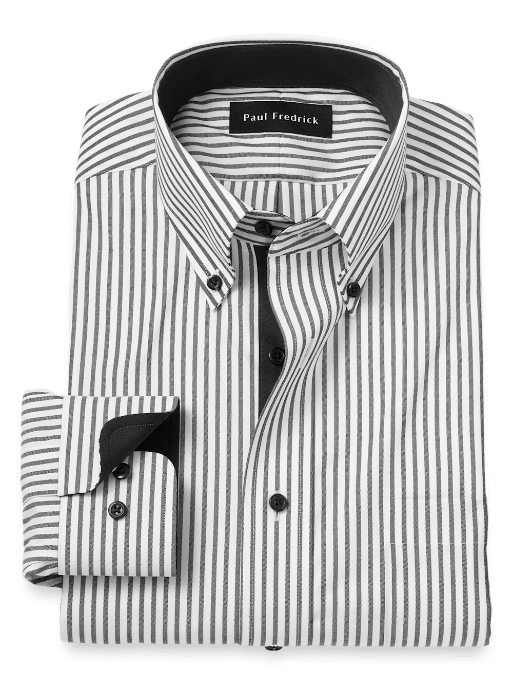 Product Image of Comfort Stretch Non-iron Stripe Dress Shirt With Contrast Trim-White/Black