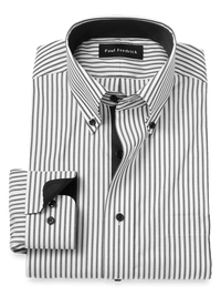 Comfort Stretch Non-Iron Stripe Dress Shirt With Contrast Trim - White/black