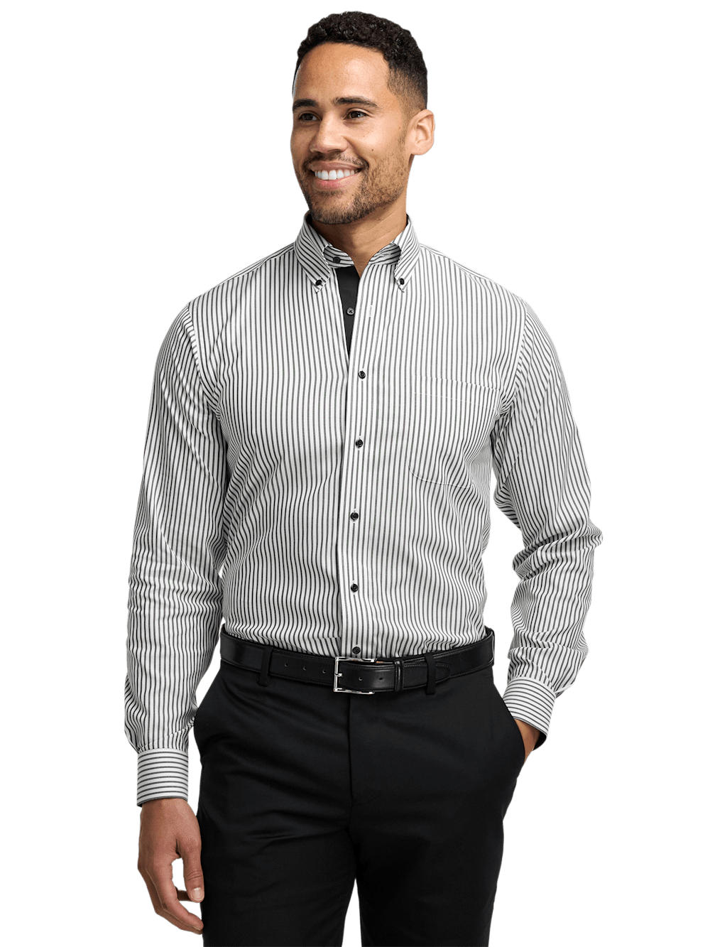 Alternate Image of Comfort Stretch Non-iron Stripe Dress Shirt With Contrast Trim-1