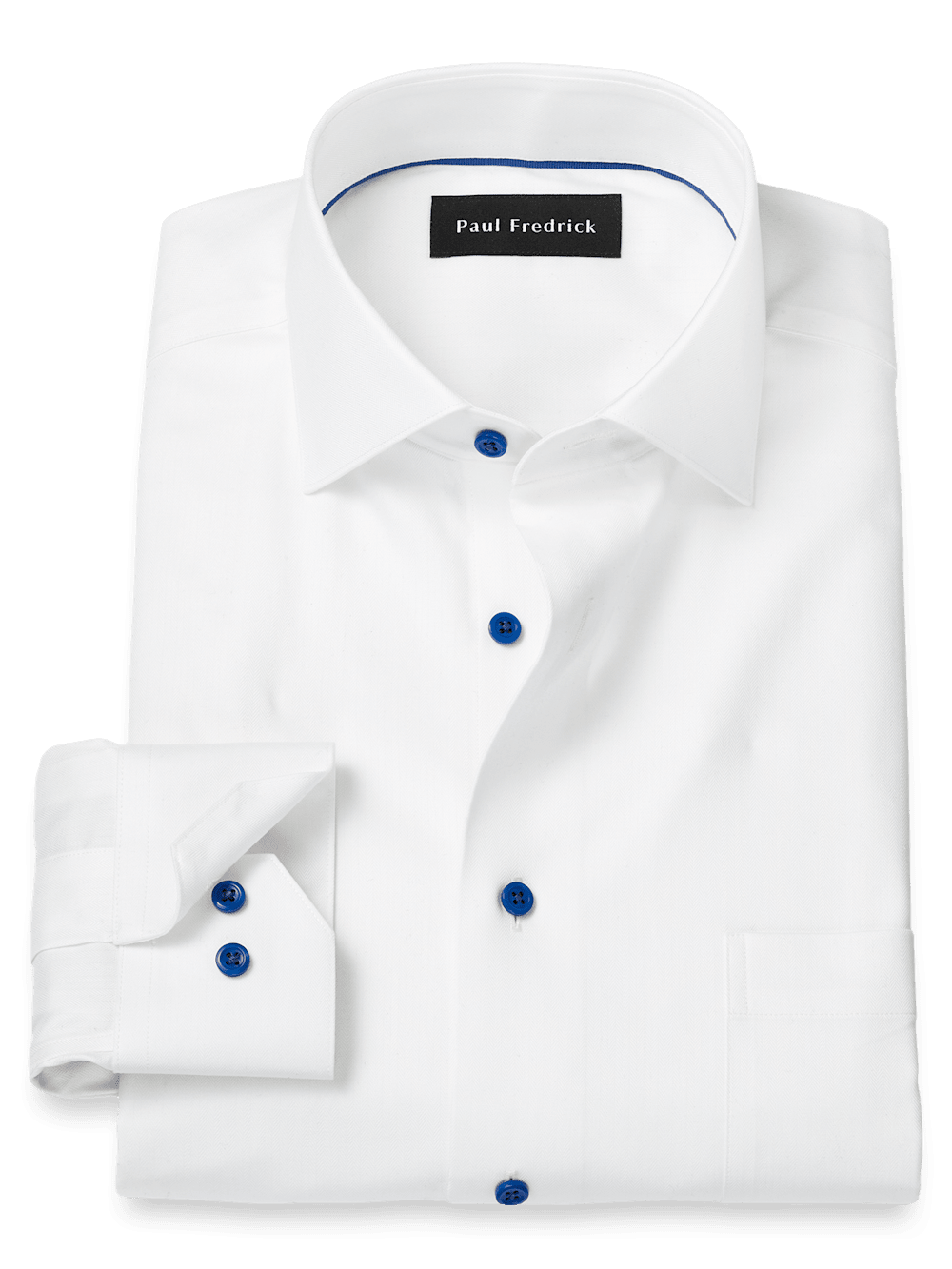 Product Image of Comfort Stretch Non-iron Herringbone Dress Shirt-White/Cobalt