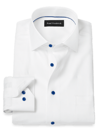 Comfort Stretch Non-Iron Herringbone Dress Shirt - White/cobalt