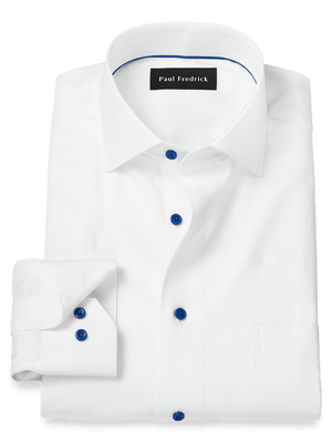 Comfort Stretch Non-Iron Herringbone Dress Shirt - White/cobalt