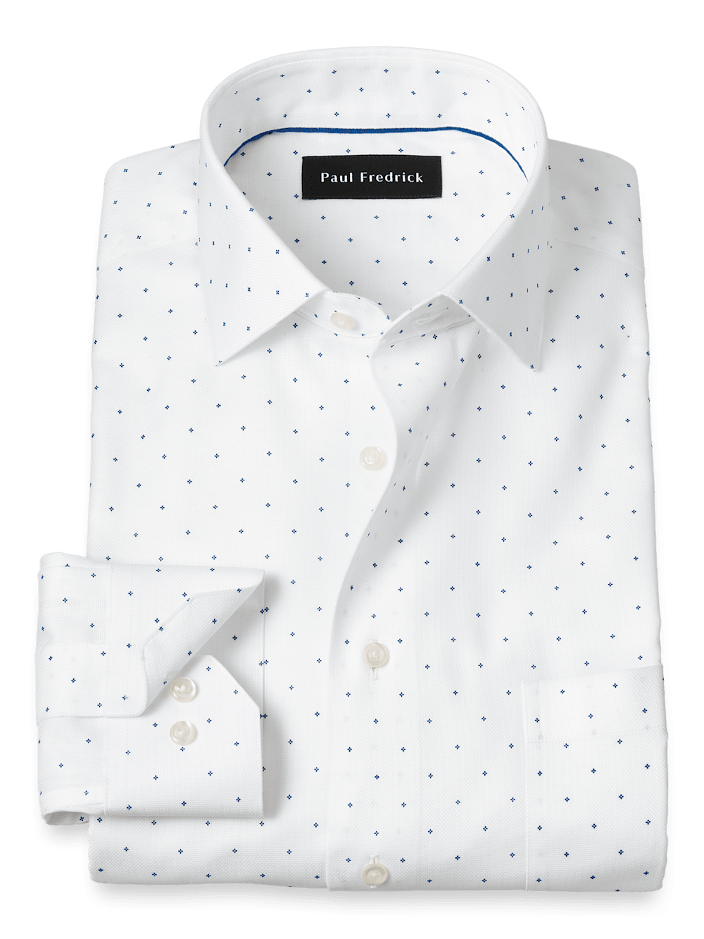 Product Image of Comfort Stretch Non-iron Geometric Dress Shirt-White/Blue