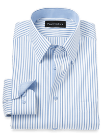 Comfort Stretch Non-Iron Stripe Dress Shirt With Contrast Trim - White/blue