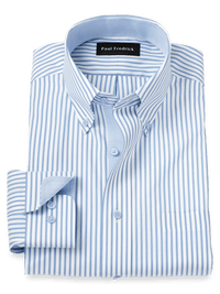 Comfort Stretch Non-Iron Stripe Dress Shirt With Contrast Trim - White/blue