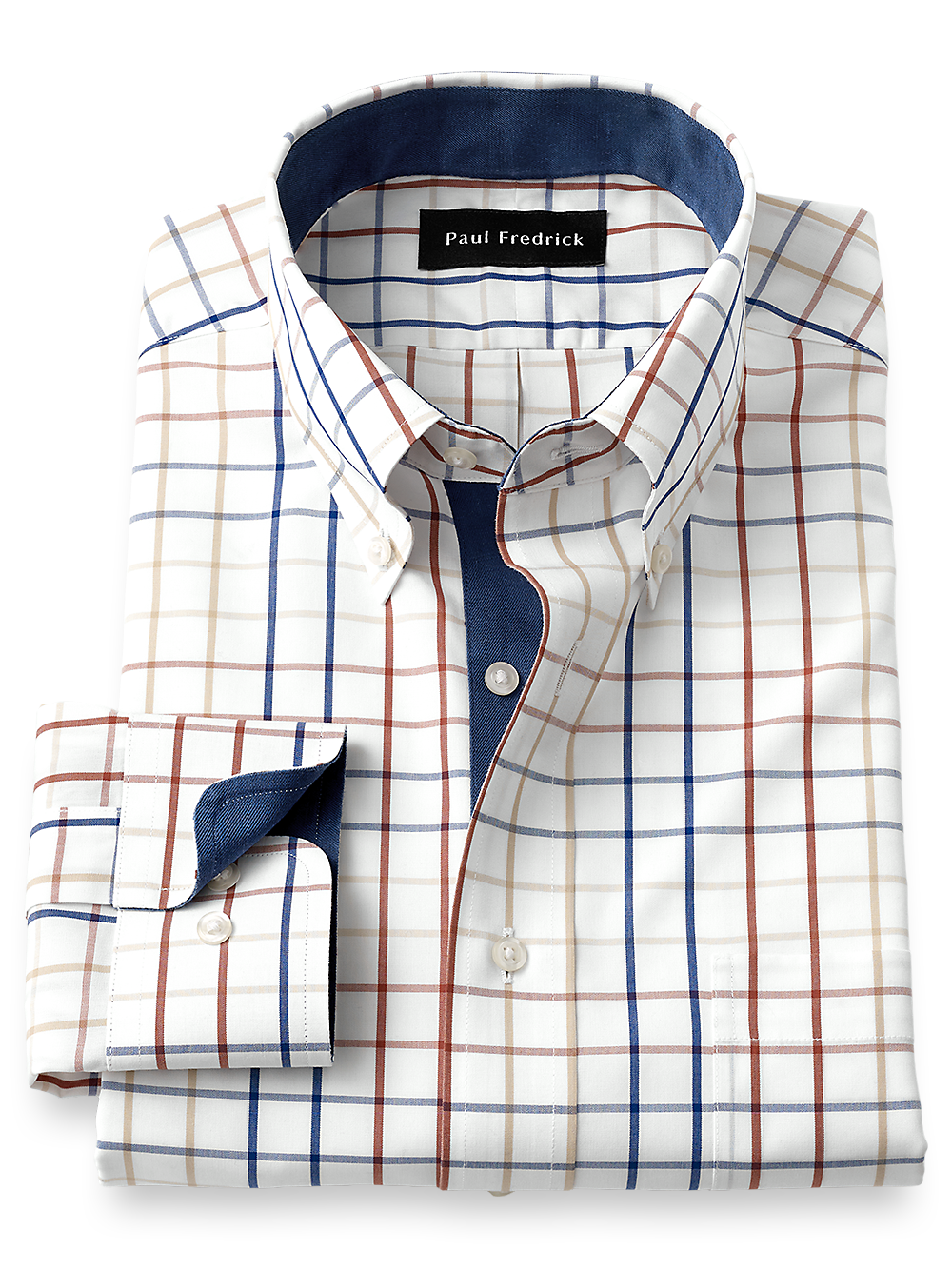 Product Image of Non-iron Cotton Tattersall Dress Shirt With Contrast Trim-Multi