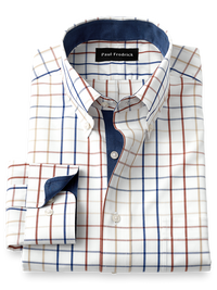 Non-Iron Cotton Tattersall Dress Shirt With Contrast Trim - Multi