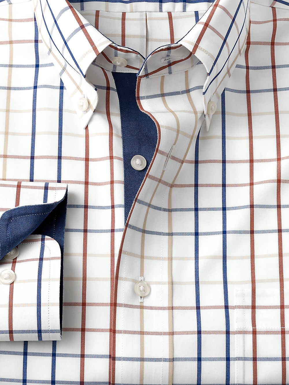 Alternate Image of Non-iron Cotton Tattersall Dress Shirt With Contrast Trim-1