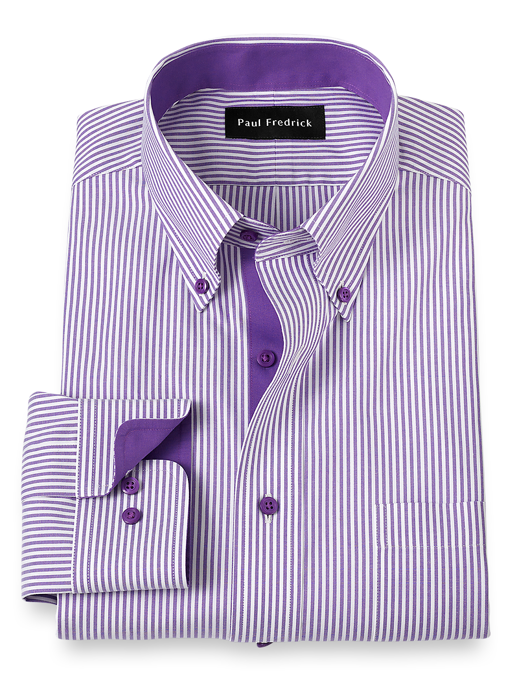 Product Image of Comfort Stretch Non-iron Stripe Dress Shirt With Contrast Trim-Purple