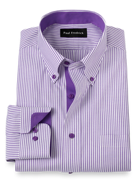 Comfort Stretch Non-Iron Stripe Dress Shirt With Contrast Trim - Purple