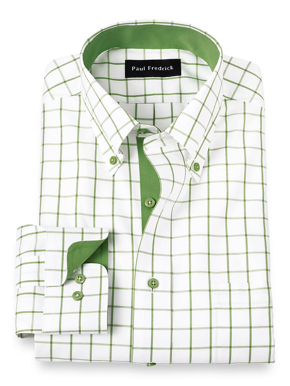 Product Image of Comfort Stretch Non-iron Check Dress Shirt With Contrast Trim-Green