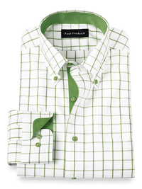 Comfort Stretch Non-Iron Check Dress Shirt With Contrast Trim - Green