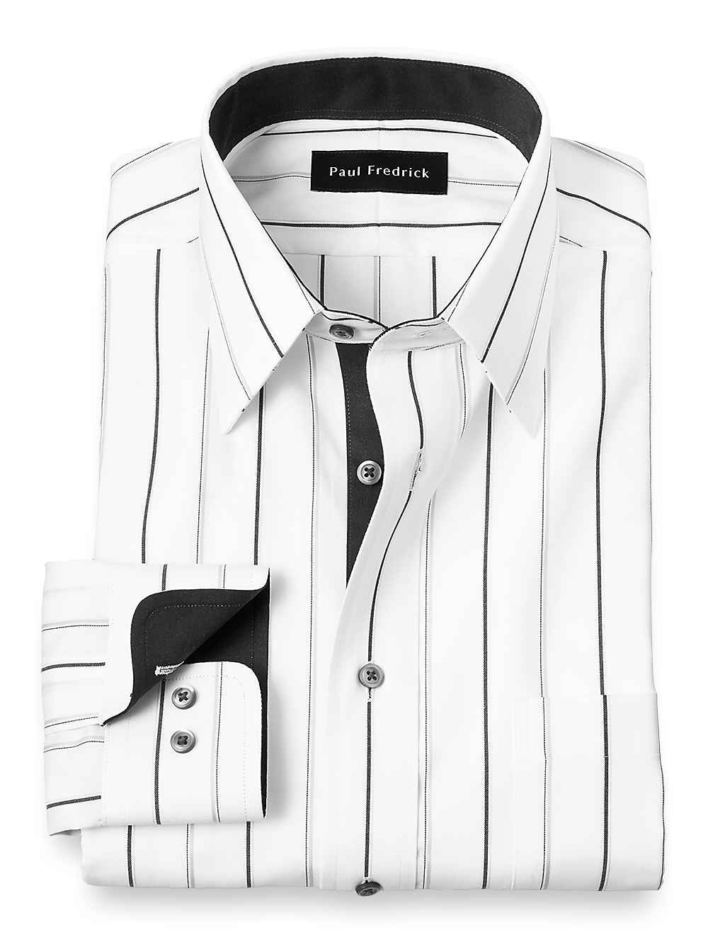 Product Image of Non-iron Cotton Stripe Dress Shirt With Contrast Trim-Black/Grey