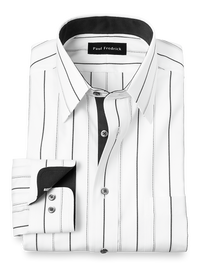 Non-Iron Cotton Stripe Dress Shirt With Contrast Trim - Black/grey