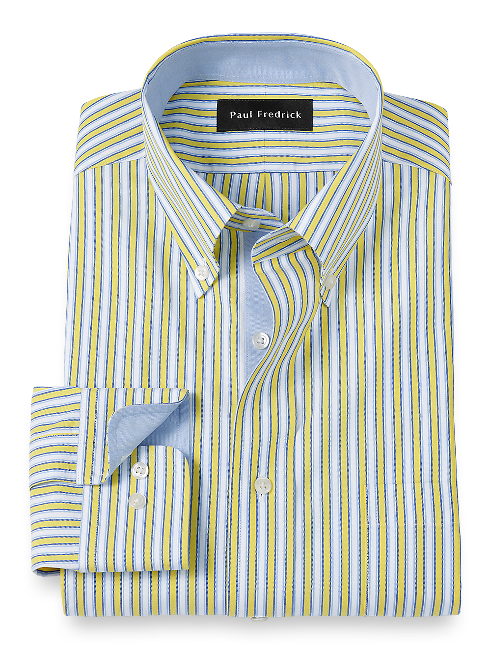 Product Image of Non-iron Cotton Stripe Dress Shirt With Contrast Trim-Blue/Yellow