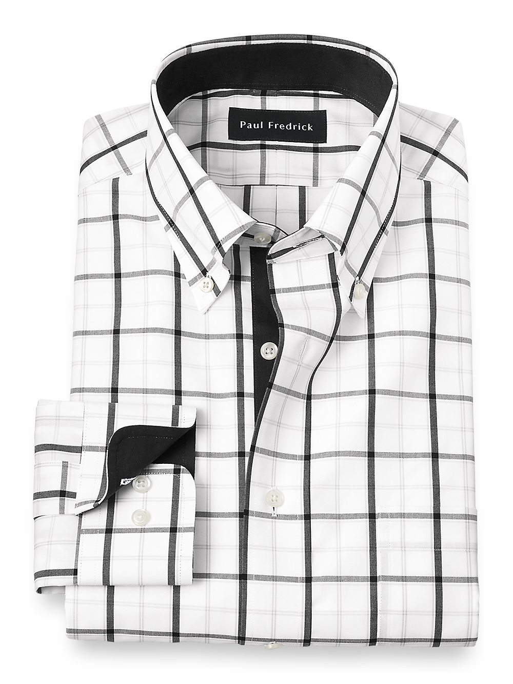 Product Image of Non-iron Cotton Check Dress Shirt With Contrast Trim-Black/White