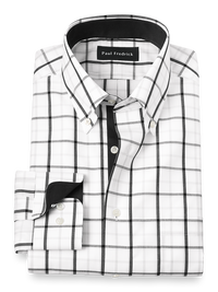 Non-Iron Cotton Check Dress Shirt With Contrast Trim - Black/white