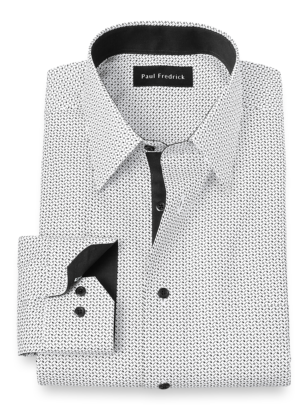 Product Image of Non-iron Cotton Deco Print Dress Shirt With Contrast Trim-Black/White