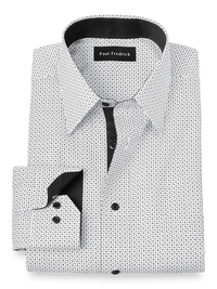 Non-Iron Cotton Deco Print Dress Shirt With Contrast Trim - Black/white