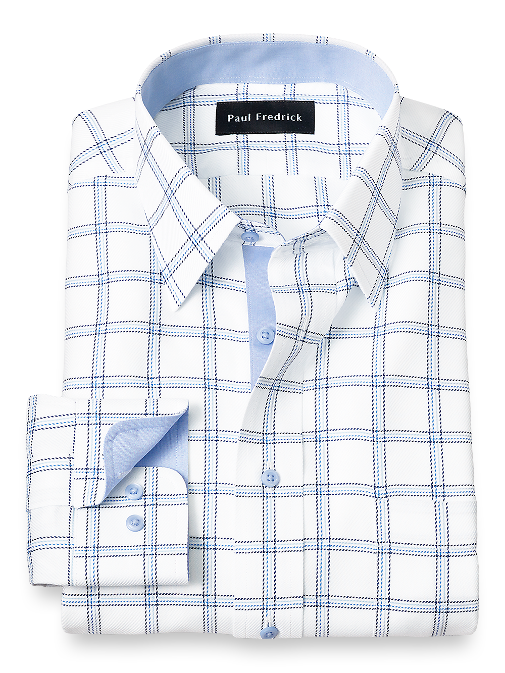 Product Image of Non-iron Cotton Windowpane Dress Shirt With Contrast Trim-Blue