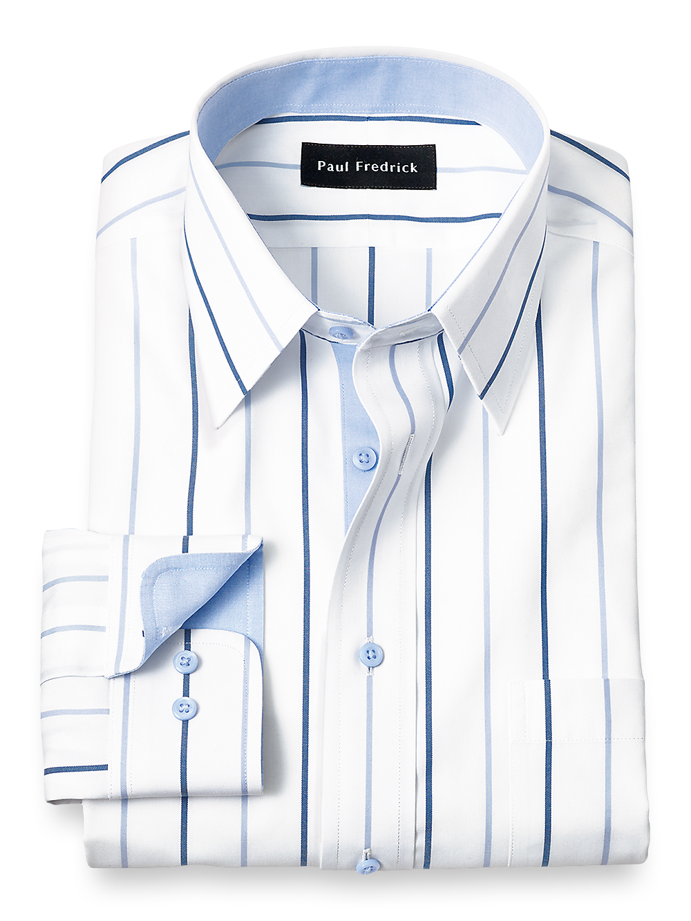 Product Image of Non-iron Cotton Stripe Dress Shirt With Contrast Trim-Blue