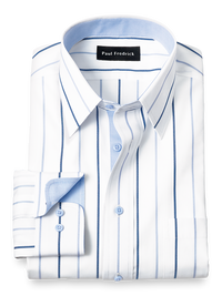 Non-Iron Cotton Stripe Dress Shirt With Contrast Trim - Blue