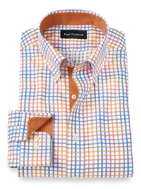 Non-Iron Cotton Check Dress Shirt With Contrast Trim - Multi