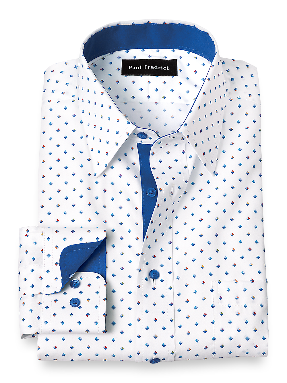 Product Image of Non-iron Cotton Diamond Print Dress Shirt With Contrast Trim-Multi