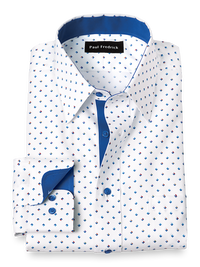 Non-Iron Cotton Diamond Print Dress Shirt With Contrast Trim - Multi